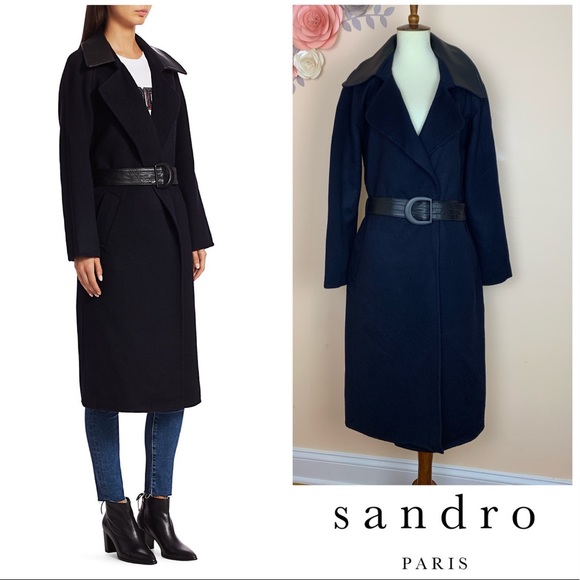 Sandro Jackets & Blazers - New SANDRO Paris Linna Wool Leather Belt Wrap Coat